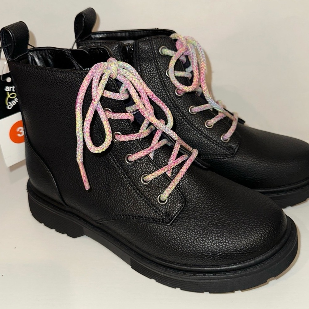 New Target Art Class Black Combat Zoe Boots moto motorcycle zipper shoes girls 3